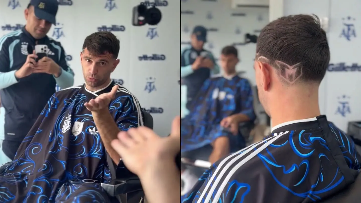 Dibu Martínez se rapa el logo de Messi antes del partido de despedida
