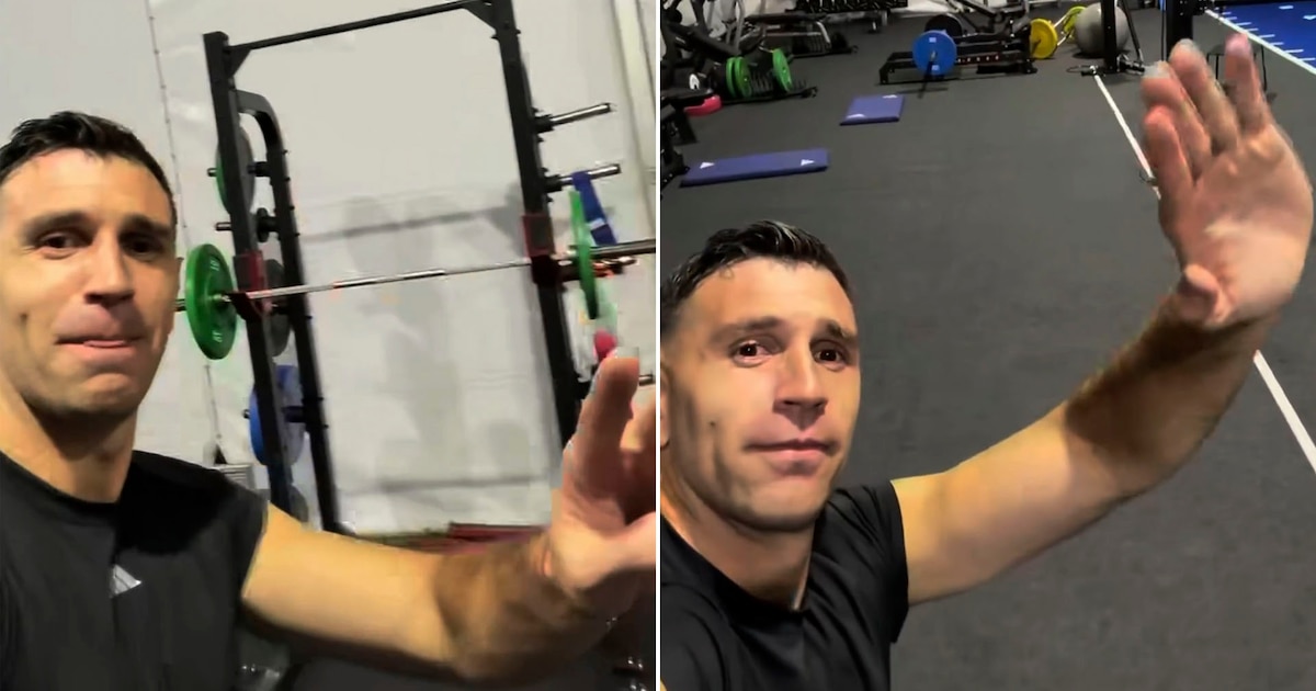 Dibu Martínez bromea con Facundo Medina al dejarle el celular en el gimnasio de la selección