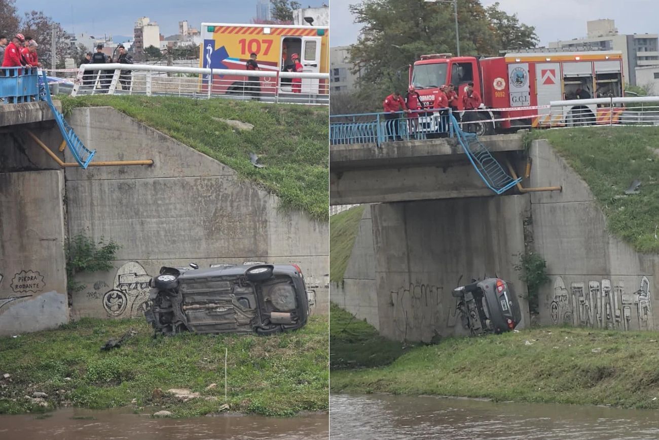Auto se estrelló contra la baranda del puente Dorrego y cayó siete metros en Córdoba